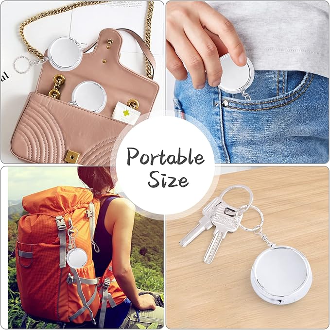 6 Pack Metal Pill Case Round Medicine Holder Container Keychain Mini Drug Tablet Organizer Box with 3 Compartments for Pocket Purse Travel Outdoor Daily