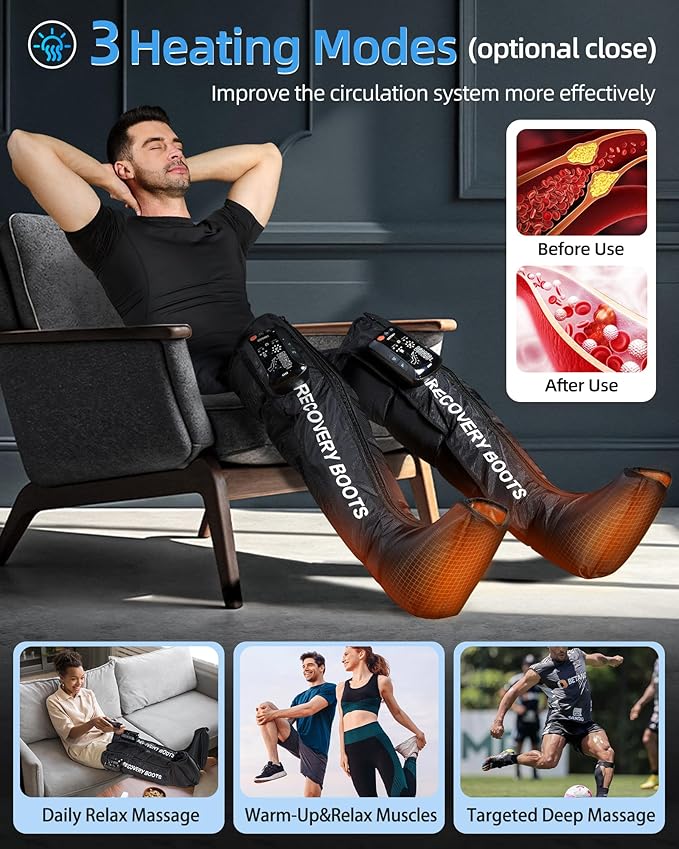 Air Compression Leg Massager, Cordless Recovery System for Improved Circulation, Professional Foot Massage Boots with 5 Massage Areaes, 8 Intensities(Only Single Leg)-Medium