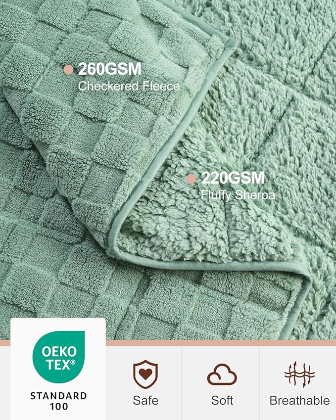 Kivik Weighted Blanket for Adult, 20 lbs Checkered Throw Blankets, Soft Dual Sided Heavy Fleece Checkerboard Blanket for Couch Sofa Bed, Queen Size 60 x 80 Inches, Sage Green