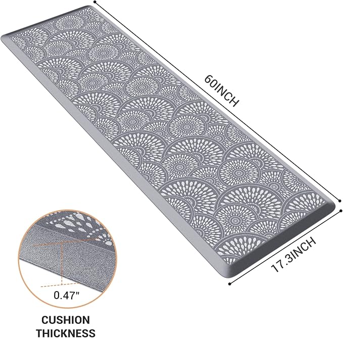 Mattitude Kitchen Mat, 17.3x60in Heavy Duty Ergonomic Comfort Foam Standing Desk Mat, Waterproof Non-Slip Standing Mats and Rugs for Kitchen, Office, Laundry, Grey