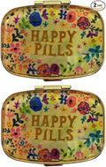 2 Packs of Cute Pill Cases Travel Friendly Portable Compact Metal Pill Organizer Pill Box to Hold Vitamins/Tylenol/Fish Oil/Supplements/Meds/Tablet for Purse/Pocket(Happy Pills)