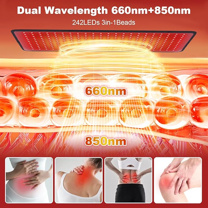 Large Red Light Therapy Pad for Body 24"x12", 660nm & 850nm Near Infrared Light Therapy Mat 35w with 10-90min Timer Setting for Back, Waist, Shoulder & Joints Alleviate Discomfort