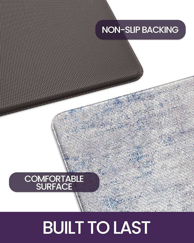 DEXI Kitchen Mats Cushioned Anti Fatigue, 23x59 Floor Padded Runner Rug Non Slip, Waterproof Standing Comfort Memory Foam for Front Sink Laundry, Blue