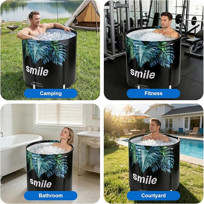STARBRILLIANT Portable Foldable Bathtub, Collapsible Adult Travel Bath Tub for Camping, Home & Spa, Space-Saving Storage, Durable PVC Material (Leaf, 27inch)