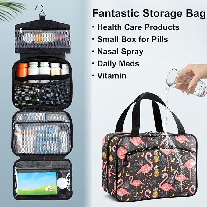 Fustylead Cute Pink Flamingo and Butterfly Pineapple Travel Medicine Organizer Bag Home Storage First Aid Kit Large Pill Case with Zipper for Pill Bottle, Vitamins, and Medical Supplies