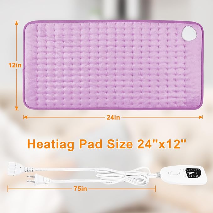 Deepsoon Heating Pad,Electric Heating Pads for Back,Neck,Abdomen,Moist Heating Pad for Shoulder,Knee,Arms,Legs,Dry/Moist Heat & Auto Shut Off,Christmas Gifts for Men and Women,Light Purple,24x12 Inch