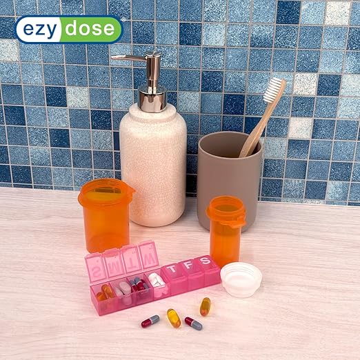 EZY DOSE Weekly (7-Day) Daily Pill Organizer, Vitamin Planner, Medicine Container, Case for Supplements and Fish Oils, Convenient and Easy to Use, Medium Compartments, Travel Friendly, Pink, BPA Free