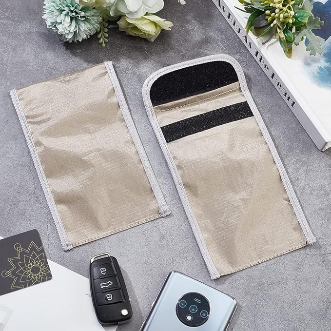 OLYCRAFT 2pcs Anti Radiation Cell Phone Sleeve Security Pouch Faraday Bag 5G GPS EMF RFID Signal Blocking Bag Shielding Pouch for Phone Electronic Devices Wallet Privacy Protection Silver 4.4x7.3 Inch