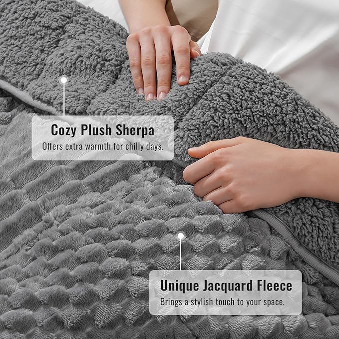 Uttermara Fleece Weighted Blanket for Adults Queen Size 20lbs, Soft Sherpa Weighted Blankets for Sleeping and Calming, Fuzzy Heavy Blanket for Bed and Couch, 60 x 80 Inches, Grey