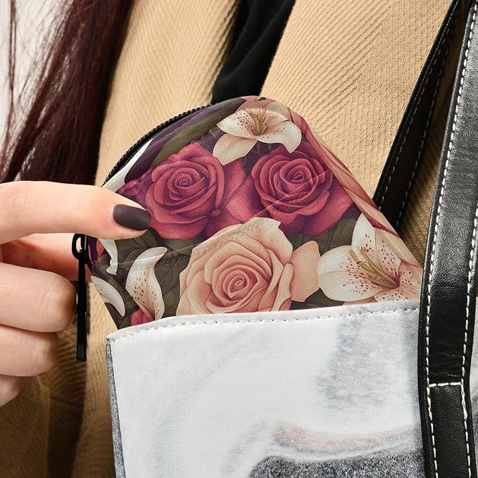 Roses and Lily Flowers Cute Pill Organizer Weekly Travel Pill Box 7 Day Large Capacity Pill Dispenser Case with 8 Pill Container Daily Pill Box Organizer Vitamin Holder Pill Bot