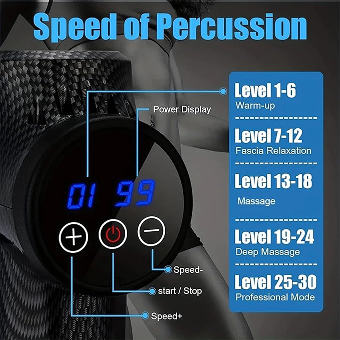 Premium Massage Gun Deep Tissue Muscle Pain Relief Massager with 6 Head Attachments | Portable Handheld Massage Gun, LCD Touch Screen, 30 Speed Levels for Neck, Back & Whole Body (Black)