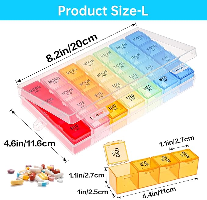 VMVN Pill Organizer, Large Medicine Pill Organizer Box,Weekly Pill Case Container,4 Times a Day Pill Holder 7 Day,for Vitamin Travle Work