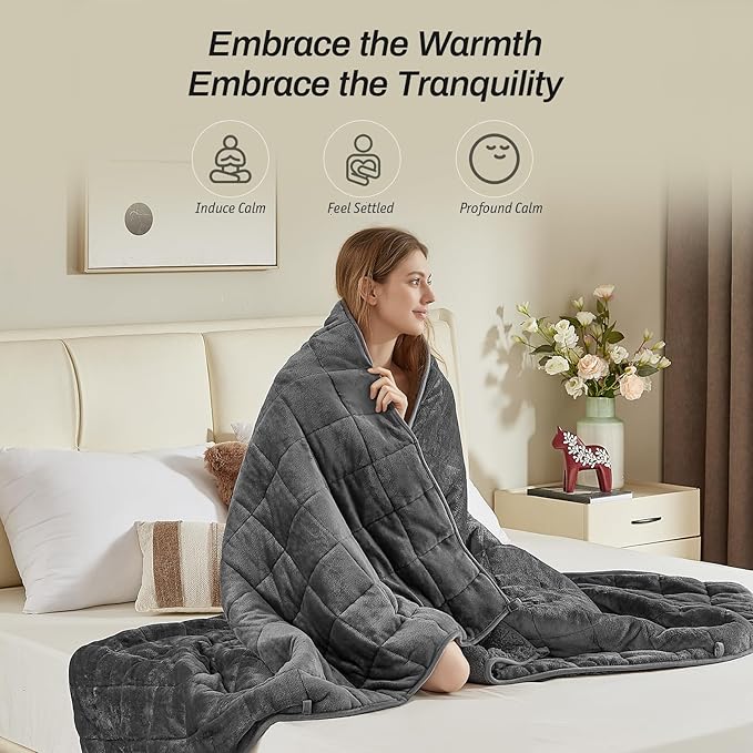 Sherpa Fleece Adult Weighted Blanket, 15 Pounds Dual Sided Soft Plush Blanket for Couch Bed Sofa, Heavy Thick Blankets with Glass Beads Great for Sleep, 48 x 72 inches, Dark Grey on Both Sides