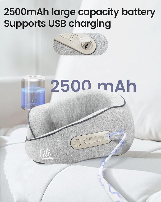 CILI Cordless Neck Massager Pillow with Heat, Shiatsu Neck Massager for Pain Relief Deep Tissue,Heated Massage Pillow for Travel,3 Adjustable Intensity