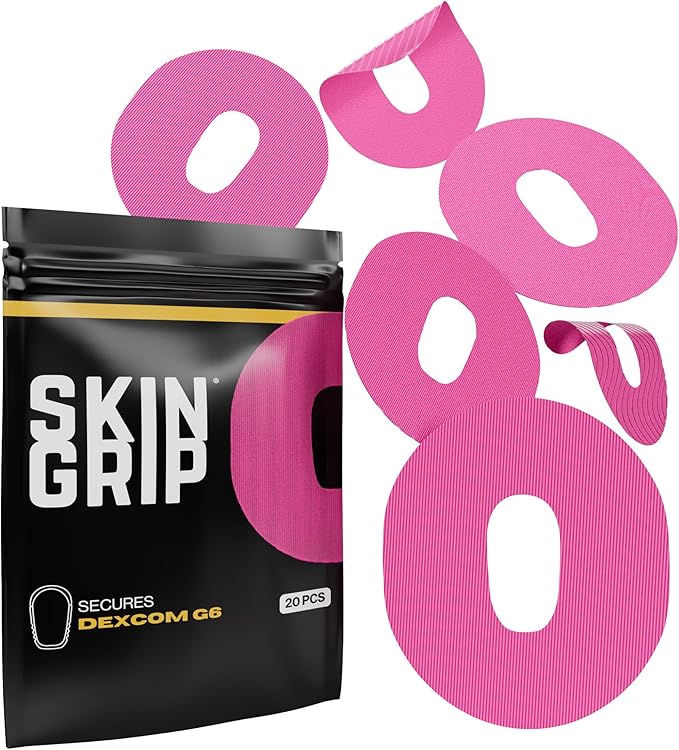 Skin Grip Adhesive Patch Compatible with Dexcom G6 Adhesive Patches Waterproof & Sweatproof with Cutout, Lasts 10-14 Days, Continuous Glucose Monitor Patch, CGM Sensor Cover – 20 Pack, Pink