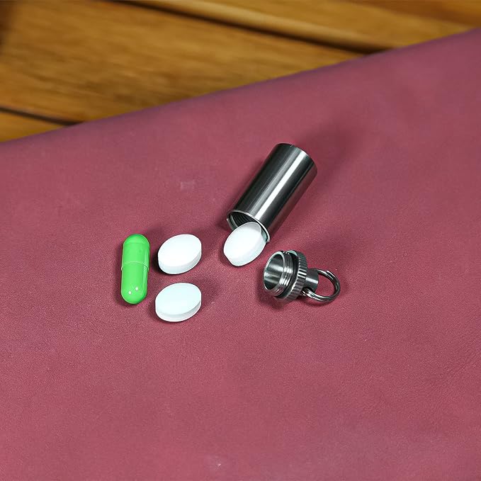 Portable Multi-Layer Pill Case Waterproof Equipment Storage Tank Pure Titanium, Small Portable Pill Case Medicine Bottle Keychain Emergency Outdoor First Aid Box Supplies (Style 1)