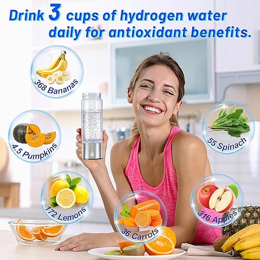 Hydrogen Water Bottle Generator, Portable Rechargeable Hydrogen Water, Hydrogen Water Ionizer Machine, with SPE/PEM Technology, for Home Office Travel Fitness Drinking
