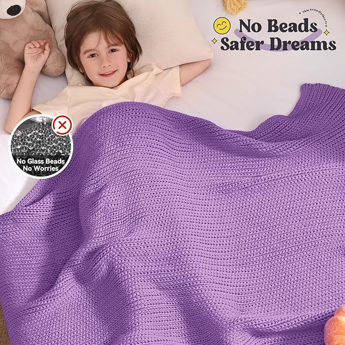 Guohaoi Knitted Weighted Blanket Kids (Purple 50"x60" 7lbs) No Beads Cooling Heavy Blanket, Home Decor Breathable Chunky Knit Throw Blanket for All-Season Use