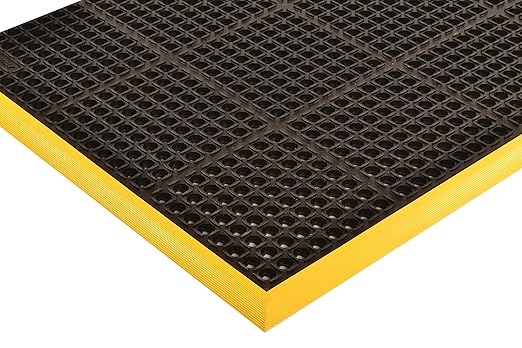 NoTrax Safety Stance Rubber Non Slip Drainage Mat - Yellow/Black 40" x 124" Heavy-Duty Anti Fatigue Mats with 4 Sided Beveled Edges and Ergonomic Support - 549S4124YB