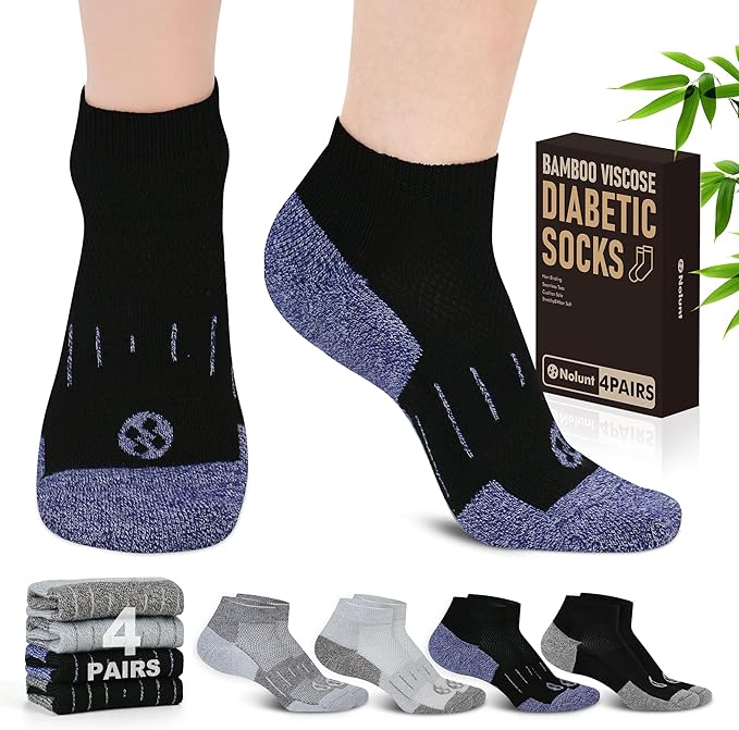 Diabetic Socks for Men,4 & 6 Pairs Low Cut Bamboo Viscose Wide Mens Diabetic Socks Size 9-11 10-13