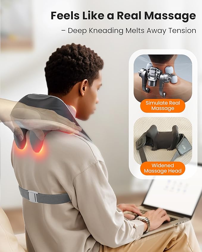 CILI Cordless Neck Massager with Heat, 4D Shiatsu Shoulder Back Deep Tissue, Neck Back Massager Pillow, Wider Massage Head & More Heating Area, Gift for Dad Mom