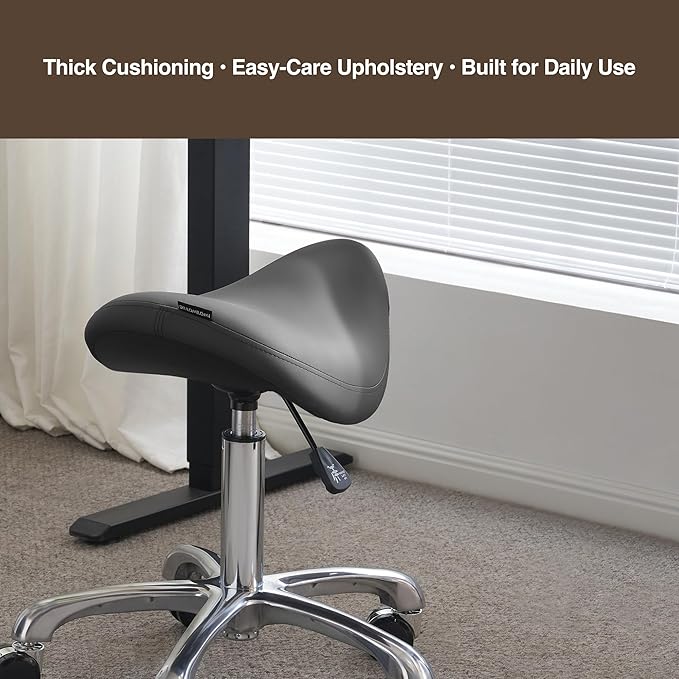 Ergonomic Saddle Stool, Adjustable Pneumatic Swivel Rolling Saddle Seat with Wheels for Hygienic, SPA, Salon, Home and Office, Haku 506 Series