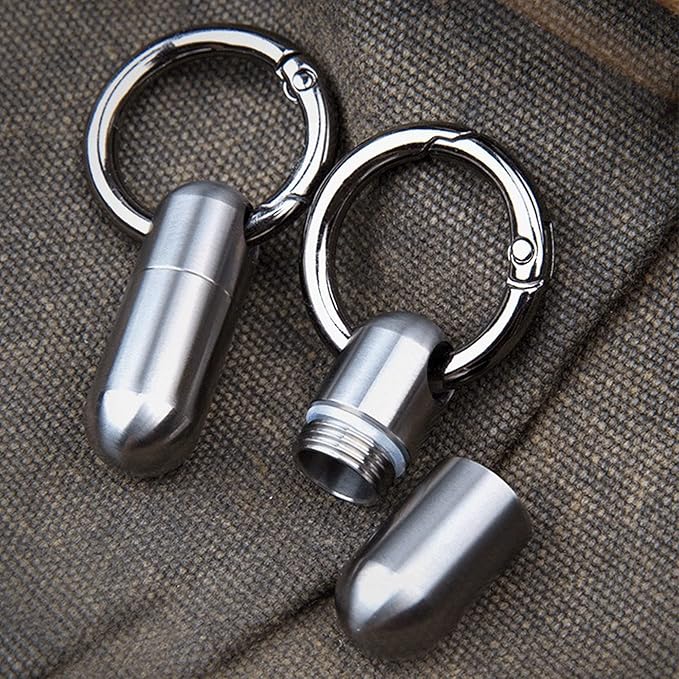 Portable Pill Case Waterproof Equipment Storage Tank Titanium Alloy Medicine Bottle Emergency Outdoor First Aid Box Supplies, 1.3"