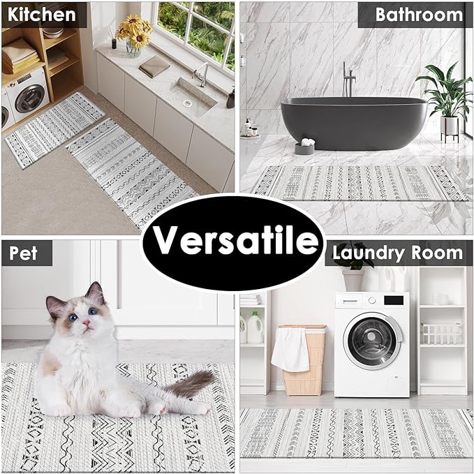 Arttown Anti Fatigue Mats for Kitchen Floor, Boho Moroccan Farmhouse Kitchen Mats Cushioned Anti Fatigue Rug, Waterproof Non-Slip Washable Kitchen Rugs and PVC - Grey