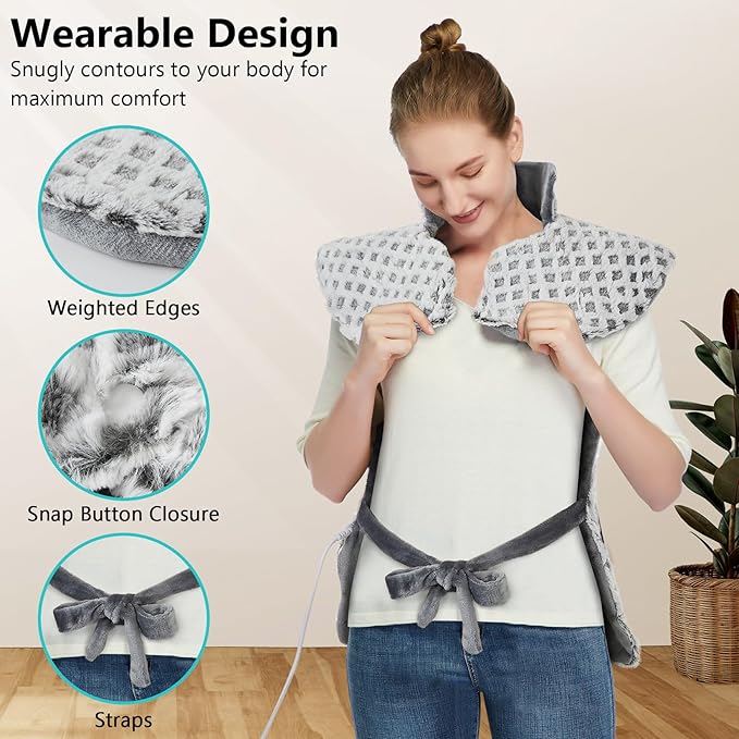 CAROMIO Massaging Heating Pad for Back Pain Relief, Neck and Shoulders Electric Heating Pads Large Size, Full Body Back Heat Pad with Auto Shut Off, 3 Heating Levels & 3 Massage Modes (Grey, 35"x24")