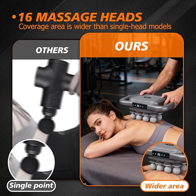 Massage Gun Deep Tissue with 16 Heads, 9 Modes & 9 Levels – Full Body Muscle Massager for Fascia, Electric Percussion Massager Gun for Muscles