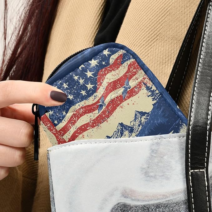 July 4th Flags Mountains Blue Travel Pill Organizer Case Box Container Weekly Portable Vitamin Medicine Holder Storage Bag with Zipper Removable