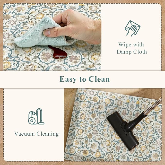 KIMODE Anti Fatigue Mats for Kitchen Floor Non Slip,Farmhouse Floral Sink Rug Waterproof for Laundry,Memory Foam Ergonomic Cushioned Carpet for Office,Beige/Blue 17.3"x28"