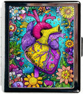 Metal Pill Organizer Box with Mirror – 8 Compartment Chrome Pill Case, Pocket-Size Travel Pill Container for Vitamins, Seniors, Daily Use (Floral Anatomy of The Heart)
