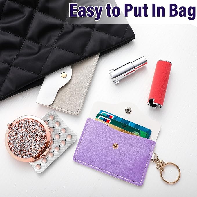 Tondiamo 2 Pack Birth Control Pill Case Holder PU Leather Pill Sleeve Packet 4.33 x 3 Inch Discreet Birth Control Pouch with Snap Closure Key Ring for Pills Card Organizer(Light Gray, Light Purple)