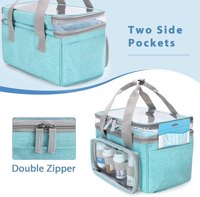 LUXJA Double-Layer Medicine Bag with Transparent Compartment, Pill Bottle Organizer with Detachable Divider (Suitable as a Home or Travel Medicine Bag), Blue