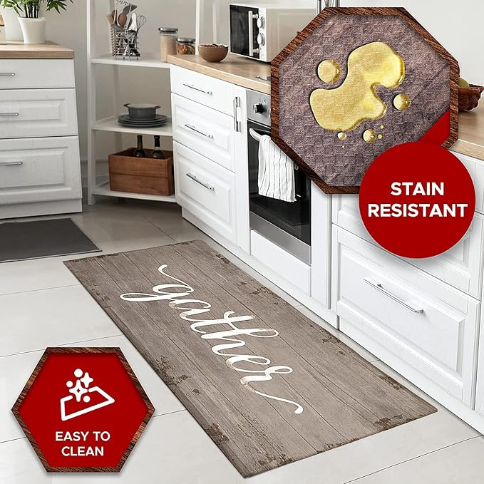 J&V TEXTILES Kitchen Mat Cushioned Anti Fatigue Floor Mat,19.6"x55", Thick Non Slip Waterproof Kitchen Rugs and Mats, Standing Mat for Kitchen,Floor,Home,Office,Desk,Sink,Laundry (Gather)