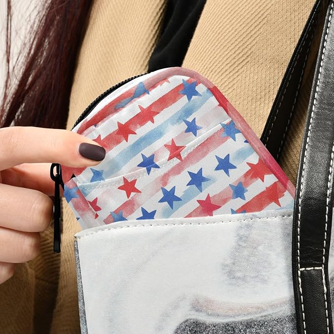 July 4th Stripes Stars White Travel Pill Organizer Case Box Container Weekly Portable Vitamin Medicine Holder Storage Bag with Zipper Removable