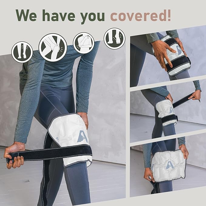 Hot and Cold Therapy Knee Wrap Gel Pack (10" x 12.5") Reusable Heating Pad & Flexible Freezer Pack for Leg Injuries and Knee Pain Relief - Grey