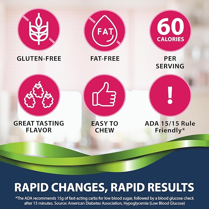 TRUEplus Glucose Tablets, Chewable, Raspberry Flavor, 15g Fast-Acting Carbohydrates, Fat Free, Gluten Free, Raise Low Blood Sugar and Boost Energy, 10 Count, 6 Tubes (Pack of 2)