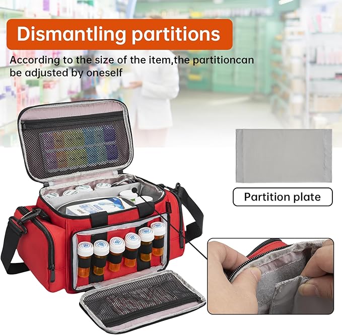 Medicine Storage Bag, Pill Bottle Organizer with Portable Small Pouch, Medication Bottle Organizer Empty with Shoulder Strap for Home Storage and Travel