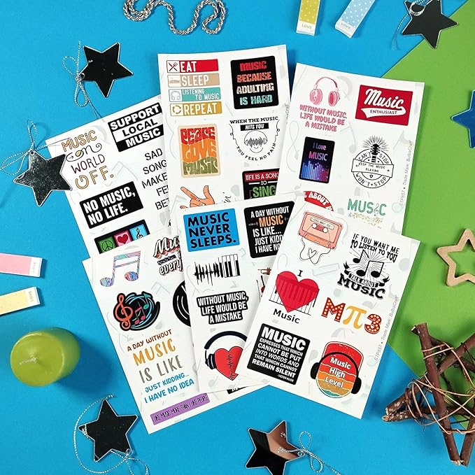 BulbaCraft 100Pcs Music Stickers for Water Bottle & Laptop, Musical Stickers & Decals for Adults, Gifts for Music Lovers & Musicians, Gifts for Women & Men