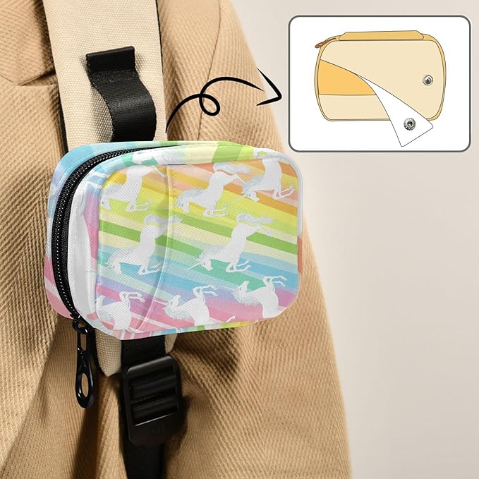 Unicorns Rainbow Stripes Colors Travel Pill Organizer Case Box Container Weekly Portable Vitamin Medicine Holder Storage Bag with Zipper Removable