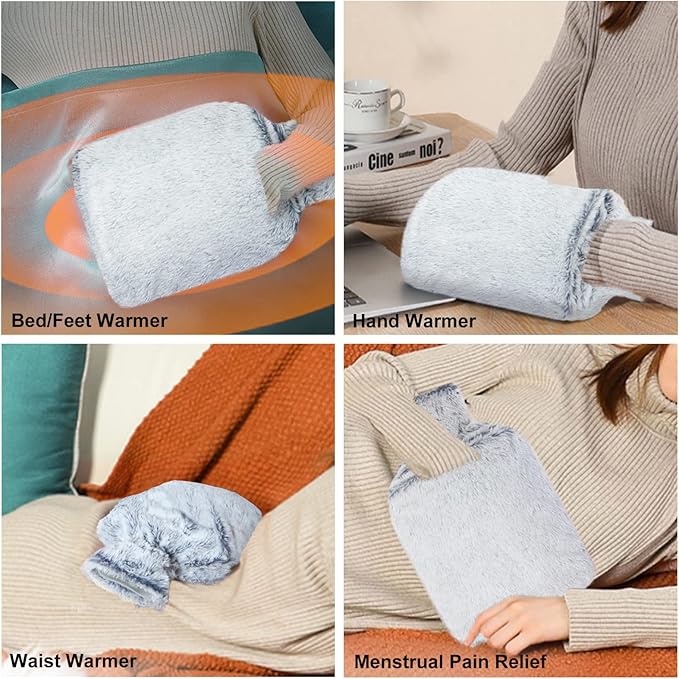 Hot Water Bottle, Fythao Rubber Hot Water Bottle for Pain Relief, Hot Water Bag for Cramps, Bed Warmer for Hand Feet Waist