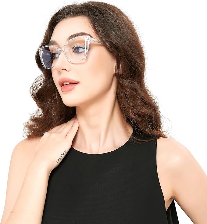 2 Pack Blue Light Blocking Glasses for Women, Oversized Trendy Cat Eye Computer Gaming Glasses Anti Glare & UV Glare RF6204 (Clear + Basil Green Cateye Frame)