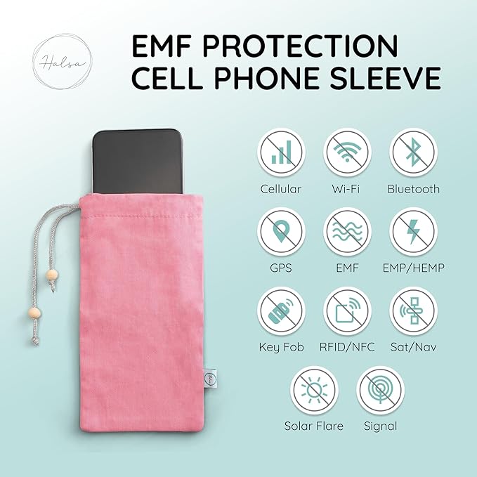 Halsa EMF Cell Phone Sleeve, High-Shield EMF Blocking Pouch, Signal Blocking Anti-EMP Radiation Bag for Digital Privacy Protection, Fits Most Phones, Pink (4x8 Inch)