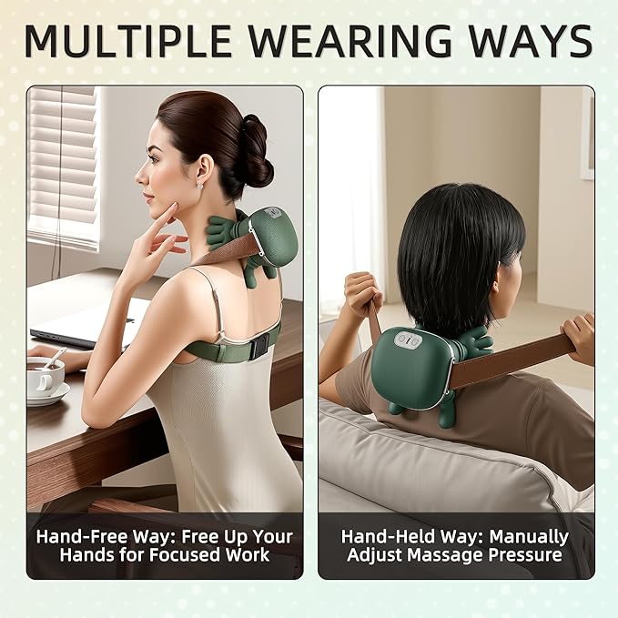 Neck Massager with Heat, Bionic Portable Shiatsu Neck and Back Massager, Electric Shoulder Massagers with Fingers for Pain Relief Deep Tissue, Simulated Human Hand Design 4D Kneading, Green