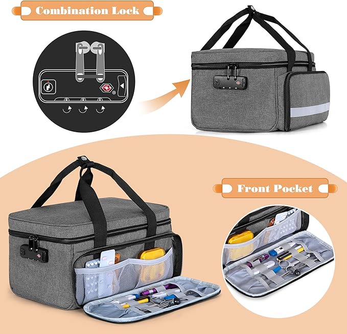CURMIO Pill Bottle Organizer Storage, Medication Lock Box for Pill Organizer and Medical Supplies, Gray (Patented Design)
