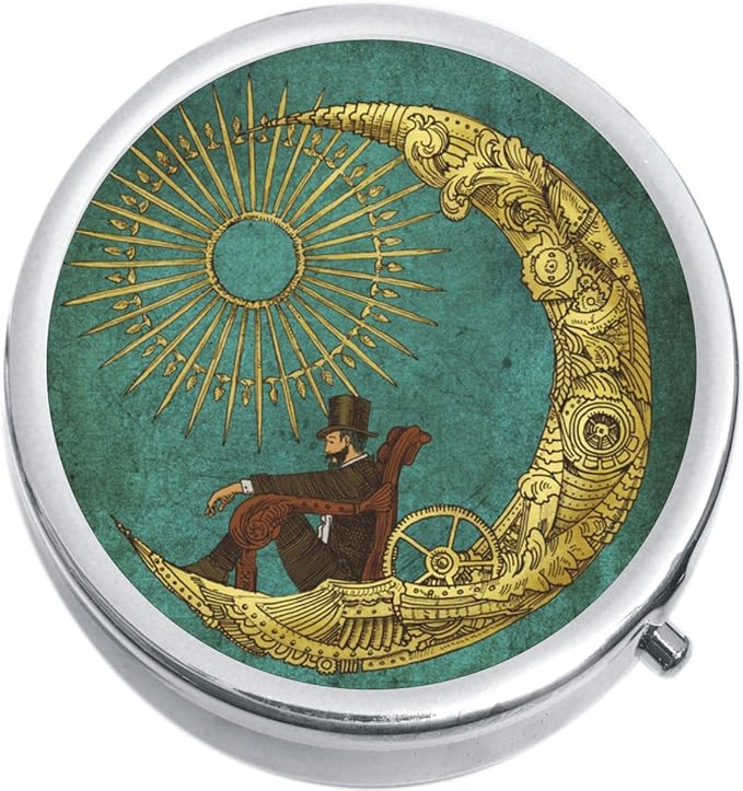 Steampunk Man On Moon Medicine Vitamin Pill Box