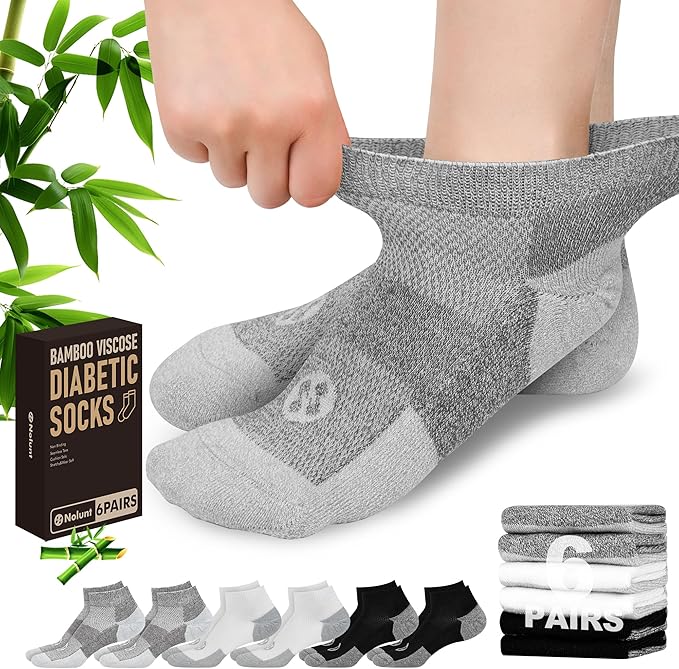 Diabetic Socks for Men,4 & 6 Pairs Low Cut Bamboo Viscose Wide Mens Diabetic Socks Size 9-11 10-13
