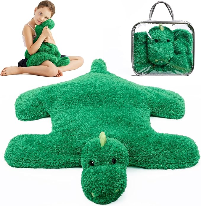 L'AGRATY Weighted Lap Pad for Kids 7 lbs, Sensory Needs Weighted Dinosaur Stuffed Animals Lap Blanket Soft Plush Hugging Sensory for Kids Teen Adults Removable Washable Cover
